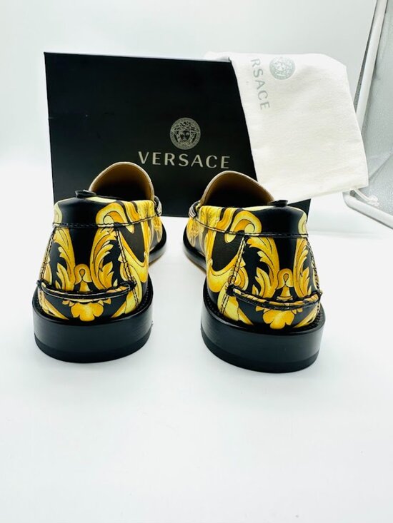 Versace Barocco Moccasin Vitello‎ Loafers Gold Black White EU 39 US 6 Italy main image 5